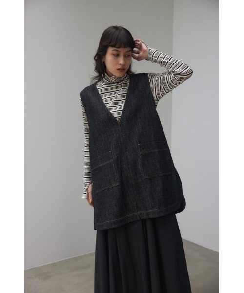 BLACK BY MOUSSY（ブラックバイマウジー）の「denim vest（デニムベスト）（ベスト・レディース・ブラック/オフホワイト・FREE）」の19枚目の写真