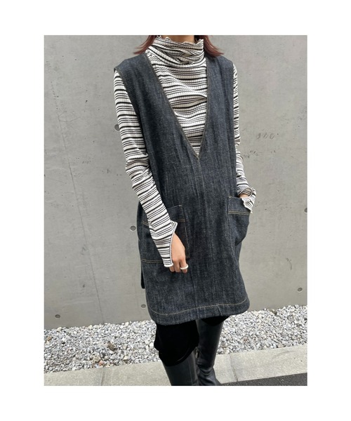 BLACK BY MOUSSY（ブラックバイマウジー）の「denim vest（デニムベスト）（ベスト・レディース・ブラック/オフホワイト・FREE）」の5枚目の写真