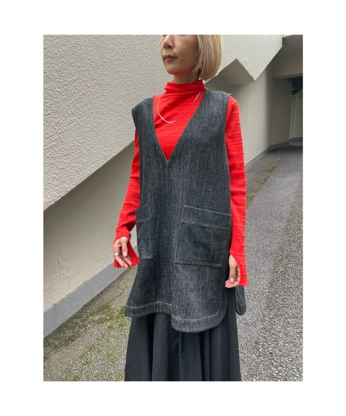 BLACK BY MOUSSY（ブラックバイマウジー）の「denim vest（デニムベスト）（ベスト・レディース・ブラック/オフホワイト・FREE）」の8枚目の写真