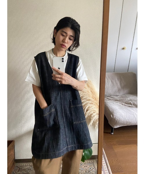 BLACK BY MOUSSY（ブラックバイマウジー）の「denim vest（デニムベスト）（ベスト・レディース・ブラック/オフホワイト・FREE）」の6枚目の写真