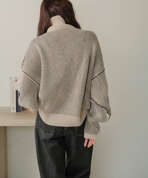 Bab(バブ)の「リバーシブルストライプニット(ニット/セーター・レディース・レッド/グリーン/グレイッシュベージュ/ブラック・FREE)」の10枚目の写真