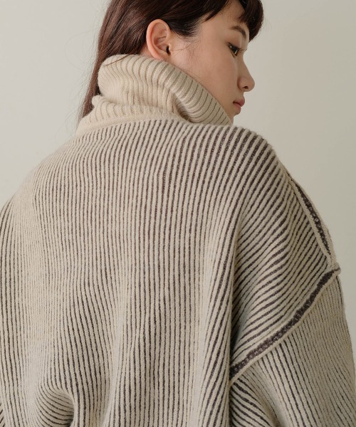 Bab(バブ)の「リバーシブルストライプニット(ニット/セーター・レディース・レッド/グリーン/グレイッシュベージュ/ブラック・FREE)」の11枚目の写真