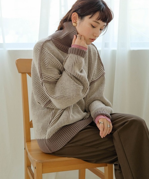Bab(バブ)の「リバーシブルストライプニット(ニット/セーター・レディース・レッド/グリーン/グレイッシュベージュ/ブラック・FREE)」の19枚目の写真