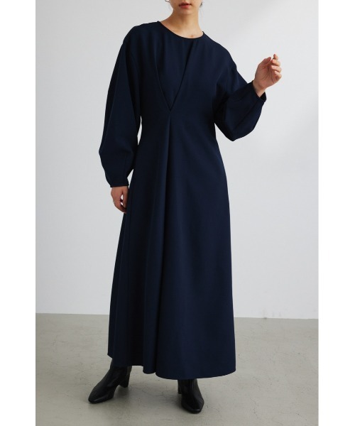 ビジュー付きアシンメトリックフレアワンピース 喪服・礼服】【洗える・マシンウォッシャブル】サテン切り替え