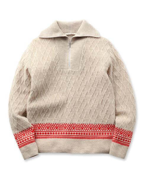 40ｃｔ＆525（フォーティーカラッツアンドゴーニーゴ）の「◆ハーフジップ プルオーバーニット（ニット/セーター・メンズ・マスタード/アイボリー・03/02）」の6枚目の写真