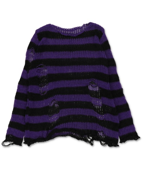 SPINNS（スピンズ）の「ボーダーデザイン ダメージニット（ニット/セーター・レディース・ホワイト/パープル/レッド/グレー・ONESIZE）」の13枚目の写真