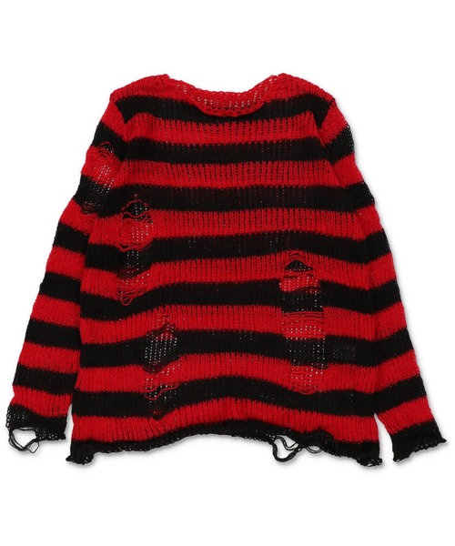 SPINNS（スピンズ）の「ボーダーデザイン ダメージニット（ニット/セーター・レディース・ホワイト/パープル/レッド/グレー・ONESIZE）」の14枚目の写真