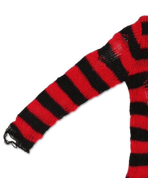 SPINNS（スピンズ）の「ボーダーデザイン ダメージニット（ニット/セーター・レディース・ホワイト/パープル/レッド/グレー・ONESIZE）」の16枚目の写真