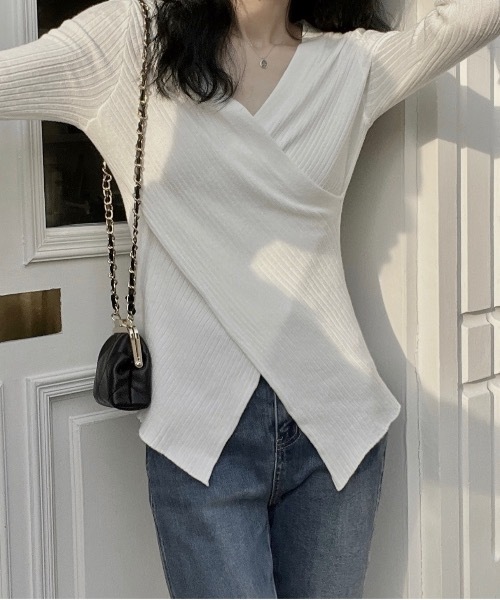 Burner（バーナー）の「【OKUOKU　0909】クロスデザイン Vネックニット　oku-tops-687461792099-169（ニット/セーター・レディース・D/E/F/A/B/C・FREE）」の2枚目の写真