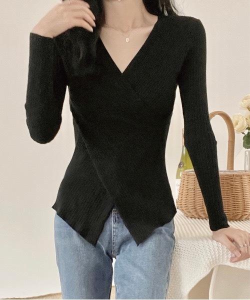 Burner（バーナー）の「【OKUOKU　0909】クロスデザイン Vネックニット　oku-tops-687461792099-169（ニット/セーター・レディース・D/E/F/A/B/C・FREE）」の3枚目の写真