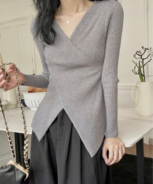 Burner（バーナー）の「【OKUOKU　0909】クロスデザイン Vネックニット　oku-tops-687461792099-169（ニット/セーター・レディース・D/E/F/A/B/C・FREE）」の5枚目の写真