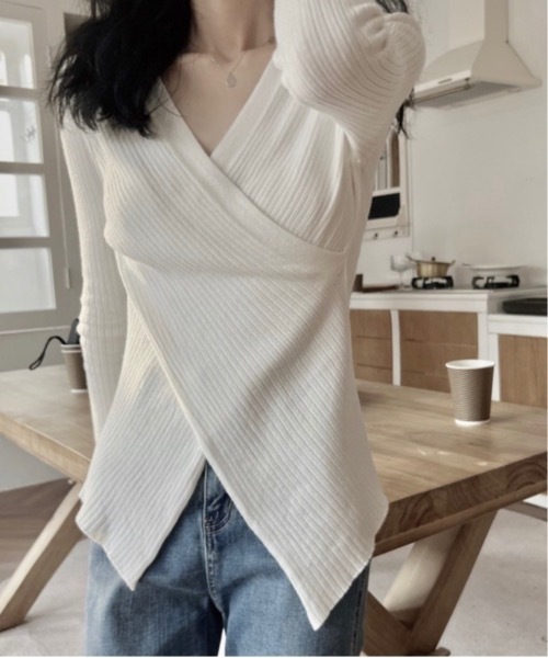 Burner（バーナー）の「【OKUOKU　0909】クロスデザイン Vネックニット　oku-tops-687461792099-169（ニット/セーター・レディース・D/E/F/A/B/C・FREE）」の12枚目の写真