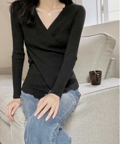 Burner（バーナー）の「【OKUOKU　0909】クロスデザイン Vネックニット　oku-tops-687461792099-169（ニット/セーター・レディース・D/E/F/A/B/C・FREE）」の13枚目の写真