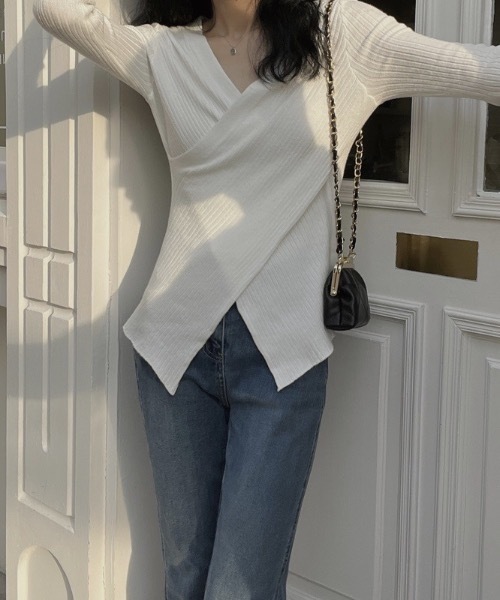 Burner（バーナー）の「【OKUOKU　0909】クロスデザイン Vネックニット　oku-tops-687461792099-169（ニット/セーター・レディース・D/E/F/A/B/C・FREE）」の19枚目の写真