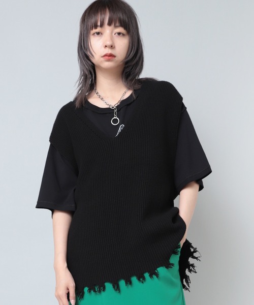 RNA（アールエヌエー）の「K2624 スリットダメージベスト（ベスト・レディース・グリーン/アイボリー/ブラック・MEDIUM）」の3枚目の写真