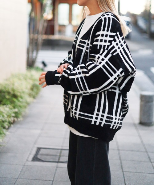 セール】《Bling leads》チェック柄 オーバーサイズシャギー