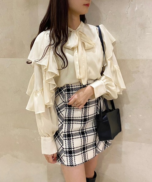 one after another NICE CLAUP（ワンアフターアナザーナイスクラップ）の「バックリボン台形スカート（スカート・レディース・その他1/チェック/グレー系その他・FREE）」の16枚目の写真