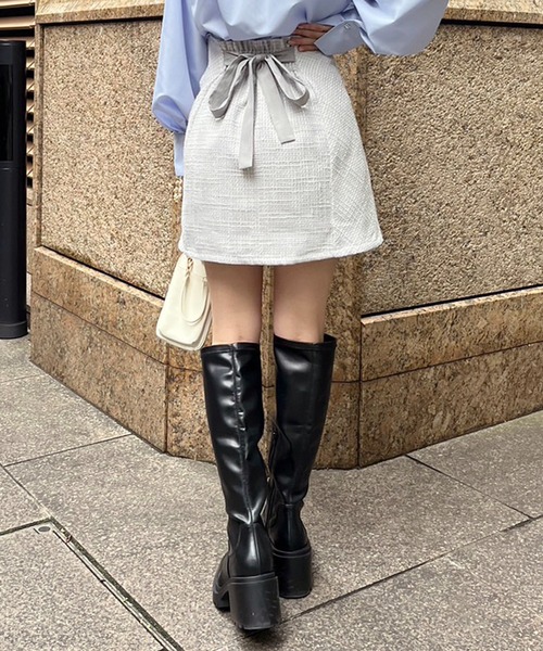 one after another NICE CLAUP（ワンアフターアナザーナイスクラップ）の「バックリボン台形スカート（スカート・レディース・その他1/チェック/グレー系その他・FREE）」の7枚目の写真