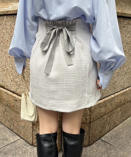 one after another NICE CLAUP（ワンアフターアナザーナイスクラップ）の「バックリボン台形スカート（スカート・レディース・その他1/チェック/グレー系その他・FREE）」の8枚目の写真
