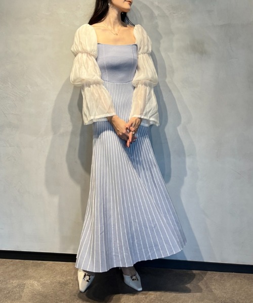 EIMY ISTOIRE(エイミーイストワール)の「キャンディースリーブニットワンピース(ワンピース・レディース・イエロー/グリーン系その他/ピンク/ブラック/サックスブルー・FREE/XS)」の3枚目の写真