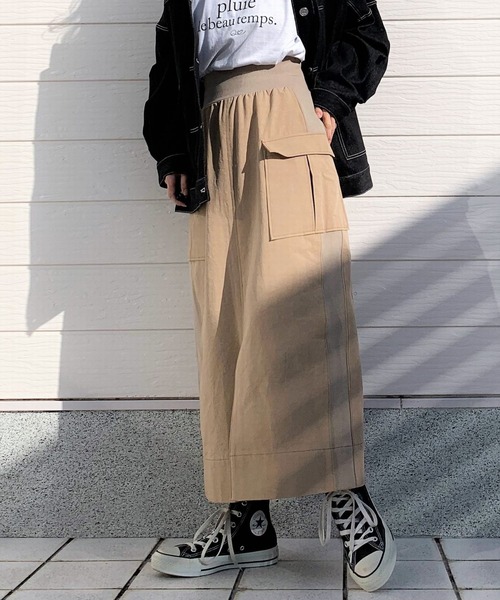 Q（キュー）の「ミリタリースカート（スカート・レディース・カーキ/ベージュ/ライトグレー/チャコールグレー・MEDIUM）」の3枚目の写真