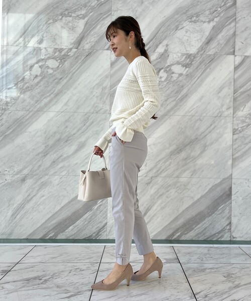 couture brooch(クチュールブローチ)の「◆【ちらっと肌見せで上品フェミニン】透かし編みニット(ニット/セーター・レディース・ブラック/ベビーピンク/アイボリー・38/42)」の11枚目の写真