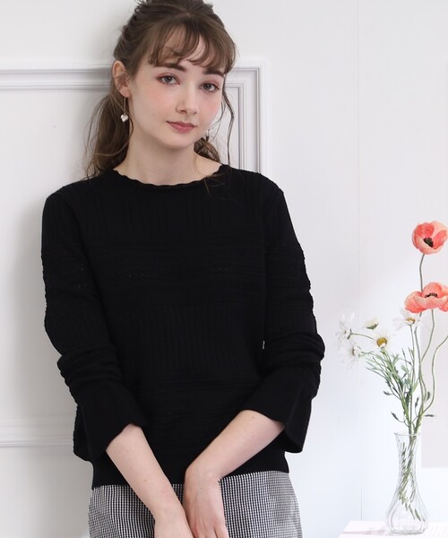 couture brooch(クチュールブローチ)の「◆【ちらっと肌見せで上品フェミニン】透かし編みニット(ニット/セーター・レディース・ブラック/ベビーピンク/アイボリー・38/42)」の18枚目の写真