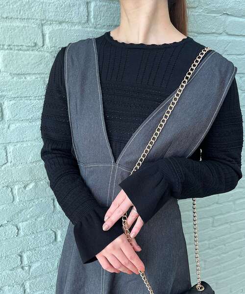 couture brooch(クチュールブローチ)の「◆【ちらっと肌見せで上品フェミニン】透かし編みニット(ニット/セーター・レディース・ブラック/ベビーピンク/アイボリー・38/42)」の22枚目の写真