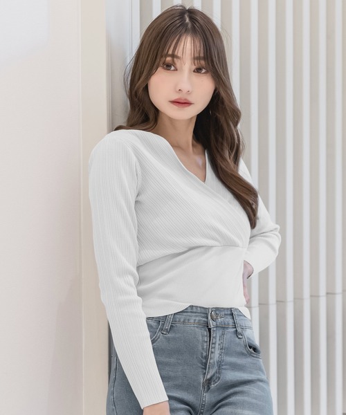 カシュクールリブニットトップス/23021（ニット/セーター）｜JULIA