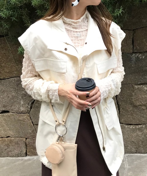 INGNI（イング）の「ミリタリーベスト（ミリタリージャケット・レディース・ブラック/カーキ/アイボリー・M）」の6枚目の写真