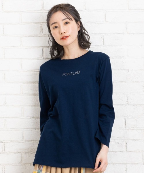 sabstreet my standard(サブストリートマイスタンダード)の「FONTLAB FONTLAB箔ロゴプリント(Tシャツ/カットソー・レディース・ネイビー/ブラック・9号)」の1枚目の写真