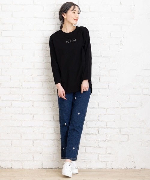 sabstreet my standard(サブストリートマイスタンダード)の「FONTLAB FONTLAB箔ロゴプリント(Tシャツ/カットソー・レディース・ネイビー/ブラック・9号)」の6枚目の写真