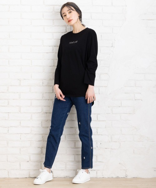 sabstreet my standard(サブストリートマイスタンダード)の「FONTLAB FONTLAB箔ロゴプリント(Tシャツ/カットソー・レディース・ネイビー/ブラック・9号)」の7枚目の写真