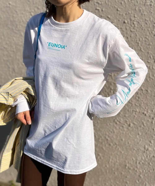 mi via loca（ミヴィアロカ）の「GILDAN 袖ロゴプリントロングスリーブTシャツ 【MVL003 ※2A】（Tシャツ/カットソー・レディース・ブラック/ホワイト×ブラック/ホワイト系その他/ベージュ・MEDIUM/X-LARGE）」の19枚目の写真