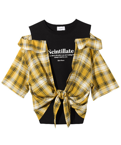RiCO SUCRE(リコシュクレ)の「シャツフェイクレイヤード肩あきTシャツ(Tシャツ/カットソー・キッズ・レッド/イエロー/ブラック・130/140/150/165/160)」の11枚目の写真