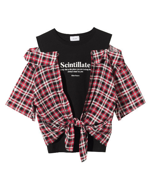 RiCO SUCRE(リコシュクレ)の「シャツフェイクレイヤード肩あきTシャツ(Tシャツ/カットソー・キッズ・レッド/イエロー/ブラック・130/140/150/165/160)」の12枚目の写真
