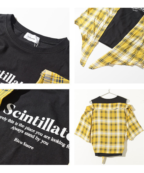 RiCO SUCRE(リコシュクレ)の「シャツフェイクレイヤード肩あきTシャツ(Tシャツ/カットソー・キッズ・レッド/イエロー/ブラック・130/140/150/165/160)」の13枚目の写真