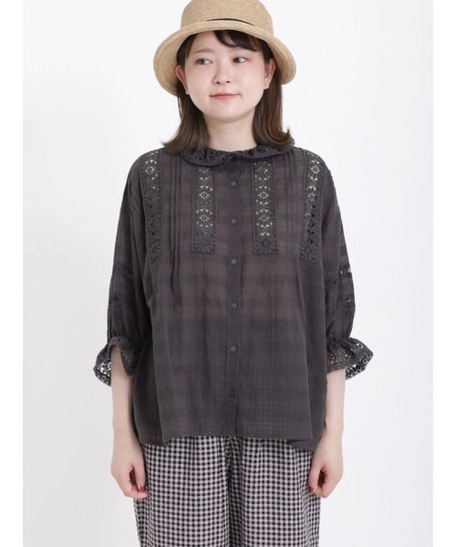 Samansa Mos2（サマンサ モスモス）の「レース襟ブラウス（シャツ/ブラウス・レディース・ブルー/オフホワイト/チャコール・ﾌﾘ-）」の15枚目の写真