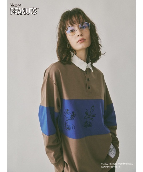 PRIVEVE/プリヴェヴェ/【SNOOPY】DANCING SNOOPY BI COLOR RUGBY POLO SHIRT