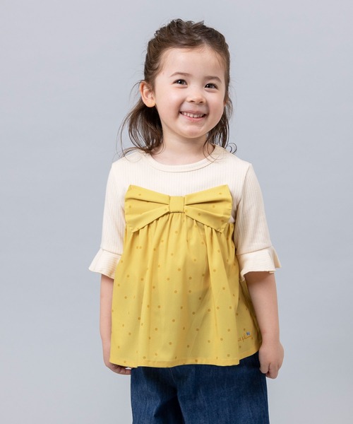 KP（ケーピー）の「シフォンドット切り替えの半袖Tシャツ(100～130cm)（Tシャツ/カットソー・キッズ・イエロー/ネイビー・110cm/120cm/130cm）」の2枚目の写真