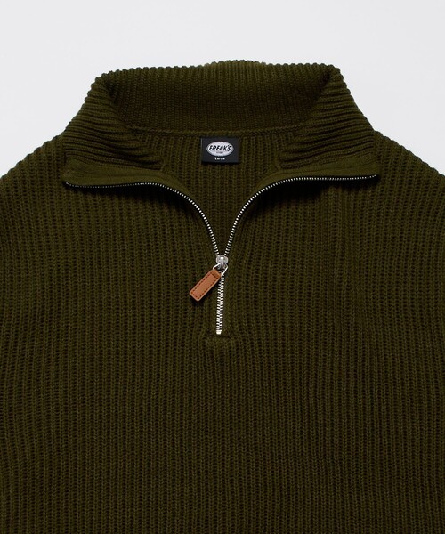 FREAK'S STORE（フリークスストア）の「限定展開 ビッグシルエット 畦編み ハーフジップ ニットベスト/プルオーバー/レイヤード（ベスト・メンズ・ブラウン/ネイビー/ブラック/オリーブ・SMALL/MEDIUM/LARGE）」の14枚目の写真