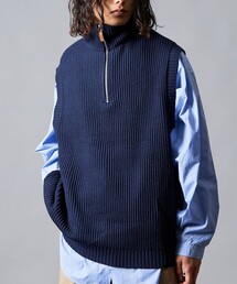 FREAK'S STORE | 限定展開 ビッグシルエット 畦編み ハーフジップ ニットベスト/プルオーバー/レイヤード(ベスト)
