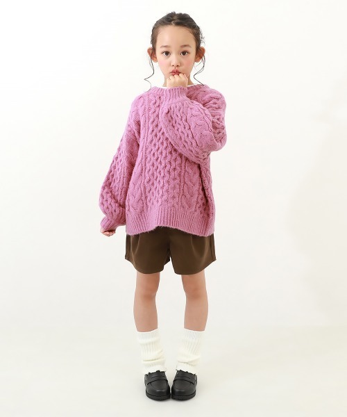 devirock（デビロック）の「洗える ビッグシルエット　ケーブル編み やわらかニットプルオーバー（ニット/セーター・キッズ・オレンジ系2/オフホワイト/バイオレット/グリーン系6/ピンク・M/XS/S/L）」の6枚目の写真
