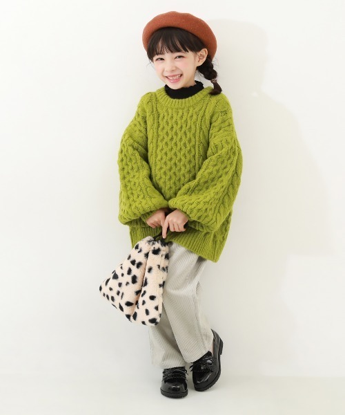 devirock（デビロック）の「洗える ビッグシルエット　ケーブル編み やわらかニットプルオーバー（ニット/セーター・キッズ・オレンジ系2/オフホワイト/バイオレット/グリーン系6/ピンク・M/XS/S/L）」の10枚目の写真