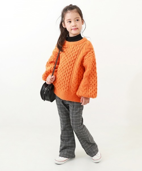 devirock（デビロック）の「洗える ビッグシルエット　ケーブル編み やわらかニットプルオーバー（ニット/セーター・キッズ・オレンジ系2/オフホワイト/バイオレット/グリーン系6/ピンク・M/XS/S/L）」の12枚目の写真