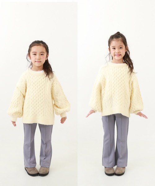 devirock（デビロック）の「洗える ビッグシルエット　ケーブル編み やわらかニットプルオーバー（ニット/セーター・キッズ・オレンジ系2/オフホワイト/バイオレット/グリーン系6/ピンク・M/XS/S/L）」の13枚目の写真