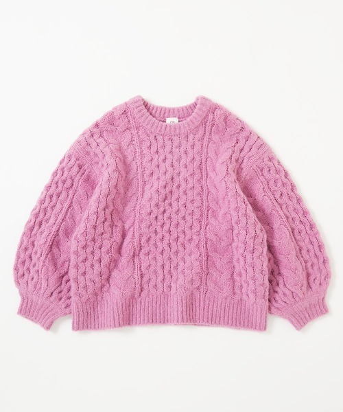 devirock（デビロック）の「洗える ビッグシルエット　ケーブル編み やわらかニットプルオーバー（ニット/セーター・キッズ・オレンジ系2/オフホワイト/バイオレット/グリーン系6/ピンク・M/XS/S/L）」の16枚目の写真