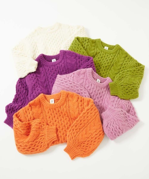 devirock（デビロック）の「洗える ビッグシルエット　ケーブル編み やわらかニットプルオーバー（ニット/セーター・キッズ・オレンジ系2/オフホワイト/バイオレット/グリーン系6/ピンク・M/XS/S/L）」の21枚目の写真