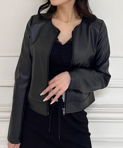 ROYAL PARTY(ロイヤルパーティー)の「ノーカラージャケット(ノーカラージャケット・レディース・ライトグレー/ブラック/ベージュ・FREE)」の4枚目の写真