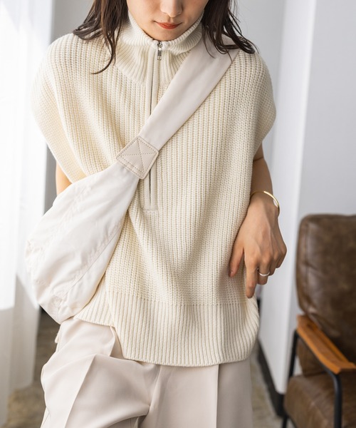 hunch（ハンチ）の「ハーフジップニットベスト（ベスト・レディース・オフホワイト/モカ/ブラック/パープル・FREE）」の7枚目の写真